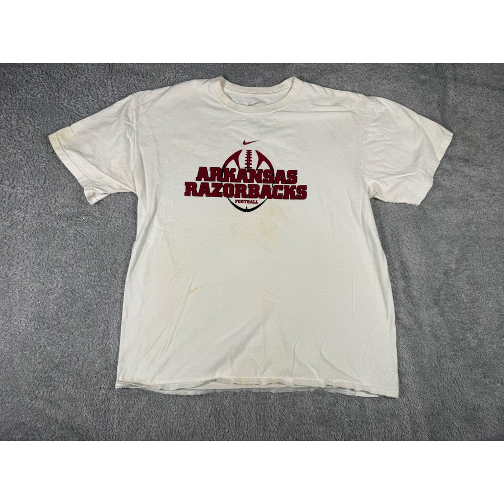 Nike Arkansas Razorbacks Football T-Shirt Mens L White Good Graphic NCAA Tee